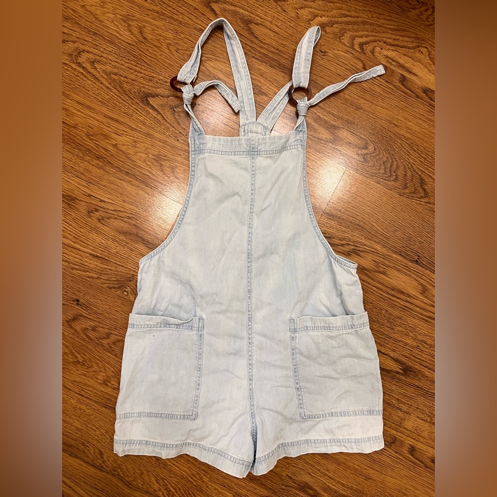 Aerie Light Wash Blue Jean Shortall Overalls 100% Cotton Women’s Size Small